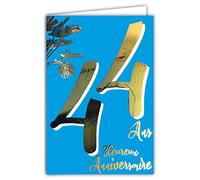 Afie 69-2444 44th Birthday Card in Shiny Gold Embossed Textured for Men and Women - Coloured Text Suitable for Age Inside - Envelope Included - Made in France - ColourAges