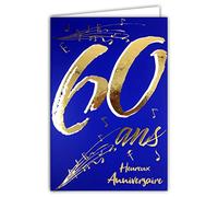 Afie 69-2460 60th Birthday Card in Shiny Gold Embossed Textured for Men and Women - Coloured Text Suitable for Age Inside - Envelope Included - Made in France - ColourAges