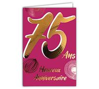Afie 69-2475 Age 75 Birthday Card in Shiny Gold Embossed Textured for Men and Women - Coloured Text Suitable for Age Inside - Envelope Included - Made in France - ColourAges