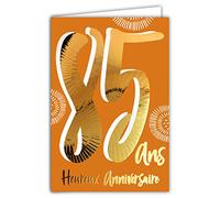 Afie 69-2485 85th Birthday Card in Shiny Gold Embossed Textured for Men and Women - Coloured Text Suitable for Age Inside - Envelope Included - Made in France - ColourAges