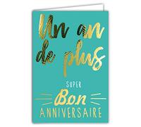 Afie 69-2501 Age Plus Happy Birthday Card in Shiny Gold Embossed Textured for Men and Women - Coloured Text Inside - Envelope Included - Made in France - ColourAges