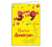 Afie 69-2502 Birthday Card with Pulls, Age from 1 to 119 Years, Shiny Red for Men and Women - Coloured Text Inside - Envelope Included - Made in France - Colourages