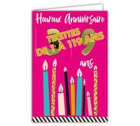 Afie 69-2503 Birthday Card with Pulls, Age from 1 to 119 Years, Shiny Gold for Men and Women - Coloured Text Inside - Envelope Included - Made in France - Colourages