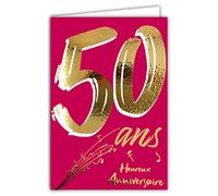 Afie 69-2650 50th Birthday Card in Shiny Gold Embossed Textured for Men and Women - Coloured Text Suitable for Age Inside - Envelope Included - Made in France - ColourAges