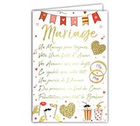 Afie 69-3046 Large Gold Wedding Card with Envelope, Closed Card Format 11.5 x 17 cm, Made in France