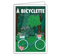 Afie 69-4301 Happy Birthday Card with Envelope for Girl or Women - Mini Poster 17 x 11.5 cm - Red Flowers Forest Walking Retro Vintage Bike
