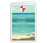 AFIE 69-4336 Congratulations Card Little Baby Big Happiness with Envelope for Birth Christening Adoption Birthday Boy Kite Dog Retro Vintage Mini Poster Size 17 x 11.5 cm