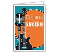 Afie 69-4345 Congratulations What Success Card with Envelope - Mini Poster Format 17 x 11.5 cm - Success Permit Examination Competition Bravo Music Guitar Speech Micro Retro Vintage