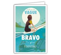 Afie 69-4346 Congratulations Card with Envelope - Mini Poster Format 17 x 11.5 cm - Surfer Wave Success Success Permit for Competition Sea Ocean Retro Vintage