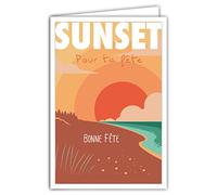 Afie 69-4349 Carte Bonne Fête Card with Envelope - Mini Poster 17 x 11.5 cm Retro Vintage Style Graphic Illustration - Sunset Sunset on the Water Sea Sand Beach Dunes Nature