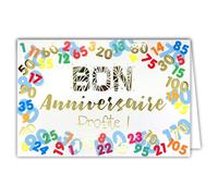Afie 69-5113 Happy Birthday Card Shiny Gold 1 2 3 4 5 6 7 8 9 10 11 12 13 14 Years Colourful Delivered with Envelope Card Format Closed 17 x 11.5 cm