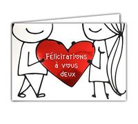 Afie 69-5145 Shiny Red Heart Card - Congratulations to You Two Couple Hetero Lovers PACS - Closed Horizontal Format 17 x 11.5 cm - With White Envelope Included - Made in France
