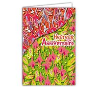 Afie 69-8027 Happy Birthday Card for Women and Girls with Fuchsia Pink Flowers with Envelope Format 12 x 17.5 cm 300 g Paper from sustainable forests Glossy Made in France
