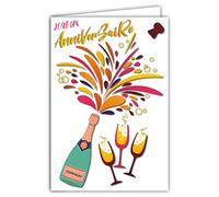 Afie 69-8038 Happy Birthday Champagne Bottle Flutes Bubble Stopper Sparkling Sparkling Illustration with Envelope Format 12 x 17.5 cm Paper from sustainable forests. Made in France