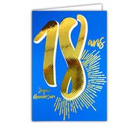 Afie ColorAges 69-2418 Birthday Card in Shiny Gold Embossed Textured for Young Major H/F - Coloured Text Suitable for Indoor Age - Envelope Included - Made in France