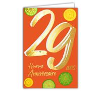 AFIE ColorAges 69-2429 29th Birthday Card in Shiny Gold Textured Embossed - Men and Women - Coloured Age Suitable for Inside - Envelope Included - Made in France - ColorAges
