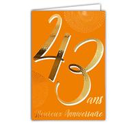 AFIE ColorAges 69-2443 43rd Birthday Card in Shiny Gold Embossed Textured for Men and Women - Coloured Text Suitable for Age Inside - Envelope Included - Made in France - ColorAges
