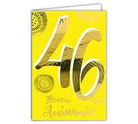 AFIE ColorAges 69-2446 46th Birthday Card in Shiny Gold Textured Embossed for Men and Women - Coloured Text Suitable for Age Inside - Envelope Included - Made in France - ColorAges