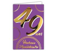 AFIE ColorAges 69-2449 49th Birthday Card in Shiny Gold Embossed Textured for Men and Women - Coloured Text Suitable for Age Inside - Envelope Included - Made in France - ColorAges