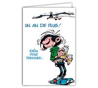 Afie GLCT-0238 Gaston Lagaffe Happy Birthday Card 1 Year More Try to Your Health Sparkling Wine Bottle - Closed Format 17 x 11.5 cm with Illustrated Envelope Included - Made in France
