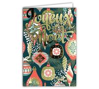 AFIE Merry Christmas Card Shiny Silver Glitter with White Envelope Size 12 x 17.5 cm - Illustration Baubles Decorations Snow Tree Winter Best Wishes End of Year - Made in France