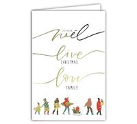 AFIE Merry Christmas Live Christmas Love Family Card in Shiny Gold Glitter with White Envelope Size 12 x 17.5 cm - Illustration Loops Sledge Tree Winter Best Wishes - Made in France