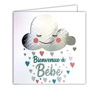 Afie Silver Square Card Welcome to Baby Unisex Boy Girl Congratulations Birth Hearts Cloud