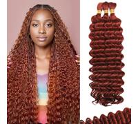 Afihond Braiding Hair for Boho Braids Deep Water Wavy Human Hair for Braiding Brazilian Human Hair Extensions for Boho Braids 3 Bundles/Pack 110g Copper 20 Inch