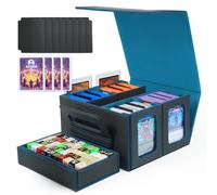 AFIING Commander Deck Box for MTG/EDH, Fits 400+ Double-Sleeved Cards, with Display Window, 4 Removable Deck Cases, Dividers, Dice Tray & Handle, Card Holders for TCG (Black Cyan)