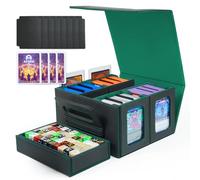AFIING Commander Deck Box for MTG, Holds 400+ Double-Sleeved Cards, 4 Removable Deck Cases with Display Window, Dice Tray/Handle,Trading Card Storage Organizer/Dividers for TCG (Black Green)