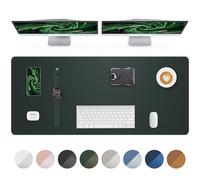 AFIING Leather Desk Mat Protector, Large Mouse Mat, Non-Slip Desk Pad, Waterproof PU Leather Desk Blotter for Office and Home (140 x 43 cm, Dark Green)