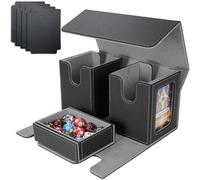 AFIING MTG Commander Card Storage Box - Fits 200 Double Sleeved Cards,3-in-1Card Deck Case,Strong Magnet Card Organizer For Magic Commander TCG CCG,4Dividers &2 Toploaders, Black/Grey