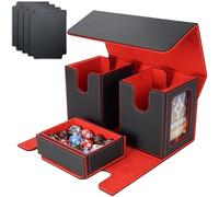 AFIING Mtg deck box with commander display- Fits 200 Double Sleeved Cards,3-in-1Card Deck Case,Strong Magnet Card Organizer For Magic Commander TCG CCG,4Dividers &2 Toploaders, Black/Red