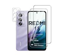 Afikyutu Tempered Glass for Xiaomi Redmi 15 4G/5G, 2 Pieces Screen Protector + 2 Pieces Camera Film, Bubble-Free, Anti-Scratch, Easy Installation, HD 9H Hardness Screen Protector