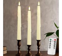 AFINETH Flameless Taper Candles with Rmote, 9.6" Dripless Battery Operated Candles, 3 Pack Real Wax Led Flickering Candlesticks with 3D Flame, Fake Candle for Home, Wedding, Party, Ivory