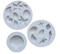 AFINSEA 3 PCS Marine Theme Cake Fondant Silicone Mold Seashell Conch Starfish Coral Baking Molds for DIY Cake Decoration Chocolate Candy Polymer Clay Crafting Projects
