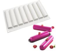 AFINSEA 3D Cylindrical Silicone Mold for Baking Mousse,3D Silicone Baking Molds for Cakes French Dessert Mold for Pastry Chocolate Silm Bar Cake Decoration Mold(8-Cavity)
