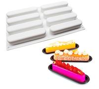 AFINSEA 3D Ellipse Puff Silicone Baking Mold for Mousse Cake, Silicone Molds for Chocolate, French Dessert Mold for Pastry Chocolate, Reusable Non-Stick Easy Release Baking Molds (8-Cavity)