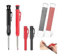 AFIODA 2 Pack Carpenters Pencil Mechanical Pencil Set, Deep Hole Marker with Built-in Sharpener, 12 Refills 2.8mm, Long Nose Solid Joiners Pencil for Construction, Architect, Woodworking (Black & Red)