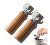 AFIODA 2 Pack Stainless Steel Side Cut Can Opener, Manual Tin Opener with Ergonomic Wood Handle, Smooth Edge Multi Can Opener for Kitchen, Camping & Emergency Prep
