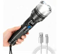 AFIODA LED Torch Rechargeable Super Bright White Flashlight with LCD Power Display, 1000m Long Range Zoomable Spotlight, Type-C Fast Charging, Waterproof Outdoor Torch for Camping, Hiking, Emergency