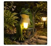 AFIODA Solar Powered Frog Garden Ornament - 3.9" Resin Animal Statue with Waterproof LED Lights, Decorative Night Light for Outdoor Patio, Yard & Porch, Cute Housewarming Birthday Gift
