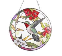 AFIODA Sun Catchers for Windows, 6in Diameter Colorful Acrylic Sun Catcher for Window Decor, Stained Glass Effect Light Catcher, Home Porch Accessories(Hummingbird)