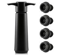 AFIODA Wine Vacuum Pump with 4 Stoppers, Manual Wine Preserver Pump, Reusable Wine Bottle Stopper Set, Airtight Seal Keeps Wine Fresh Longer, Black Wine Saver Accessory