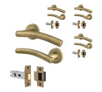 AFIT 4 Pairs of Antique Brass Curved Internal Lever Handles & Latch 64mm in Bronze | Size: 150mm x 150mm AFIT Bronze 150mm x 150mm