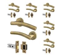 AFIT 6 Pairs of Antique Brass Curved Internal Lever Handles & Latch 64mm in Bronze | Size: 150mm x 150mm AFIT Bronze 150mm x 150mm