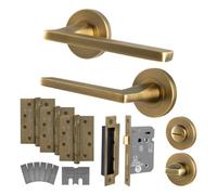 Afit Antique Brass Bathroom Door Handle Kit - Fir Fd30/60, 1 Pair Of Internal Lever Handles, Lock 80mm, Hinges - Eden