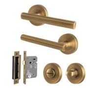 Afit Antique Brass Bathroom Door Handles Round Rose With Turn Release And Wc Lock (64mm) T-Bar 1 Pair, Olvera