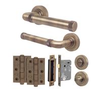 AFIT Antique Brass Door Handle Bathroom Set Handle with WC Lock Hinges in Bronze | Size: 150mm x 150mm AFIT Bronze 150mm x 150mm