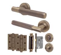 AFIT Antique Brass Door Handle Bathroom Set Handle with WC Lock Hinges in Bronze | Size: 150mm x 150mm AFIT Bronze 150mm x 150mm